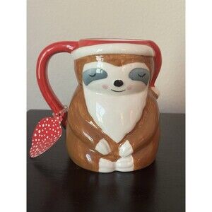 Holiday Sloth Mug with Red Handle and Santa Hat Design “Slothaclaus” NEW